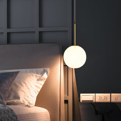 Frosted White Glass Globe Pendant Light with Gold Iron Frame