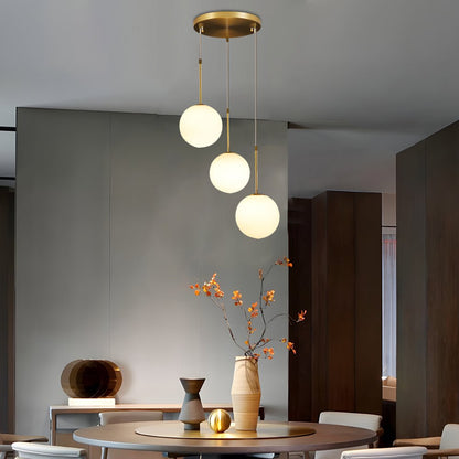 Frosted White Glass Globe Pendant Light with Gold Iron Frame