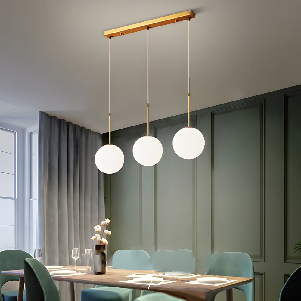 Frosted White Glass Globe Pendant Light with Gold Iron Frame