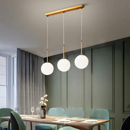 Frosted White Glass Globe Pendant Light with Gold Iron Frame