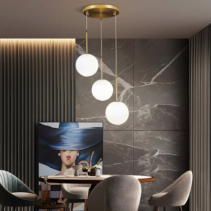 Frosted White Glass Globe Pendant Light with Gold Iron Frame