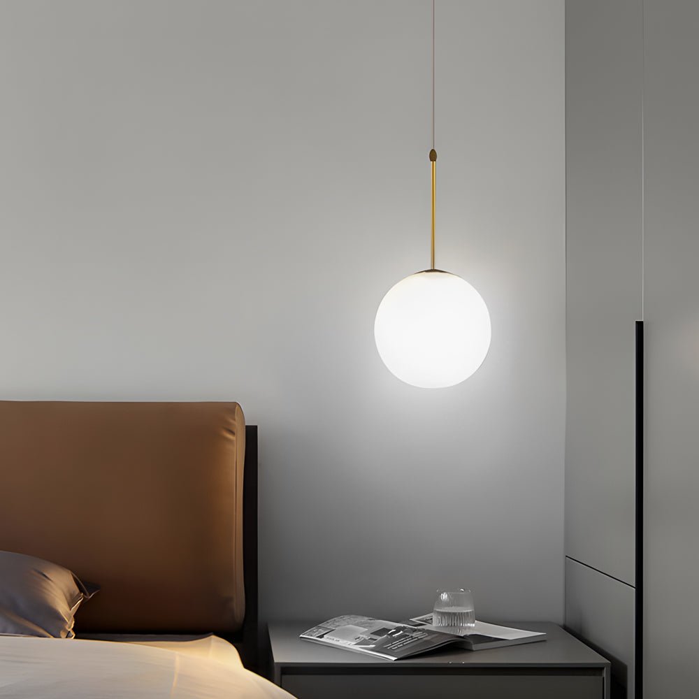 Frosted White Glass Globe Pendant Light with Gold Iron Frame
