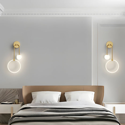 Modern 2-Light LED Wall Sconce with Acrylic Ring and Frosted Globe