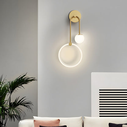 Modern 2-Light LED Wall Sconce with Acrylic Ring and Frosted Globe