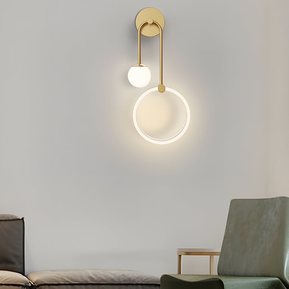 Modern 2-Light LED Wall Sconce with Acrylic Ring and Frosted Globe