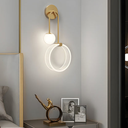 Modern 2-Light LED Wall Sconce with Acrylic Ring and Frosted Globe