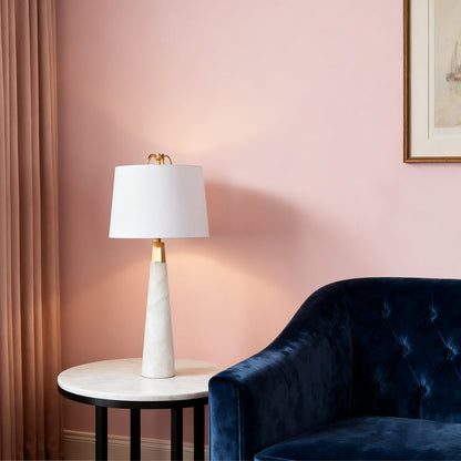 Modern Marble Table Lamp Natural Cloud Stone Shade White Metal Base E26 Nordic Luxury Bedside 31.50 Inch