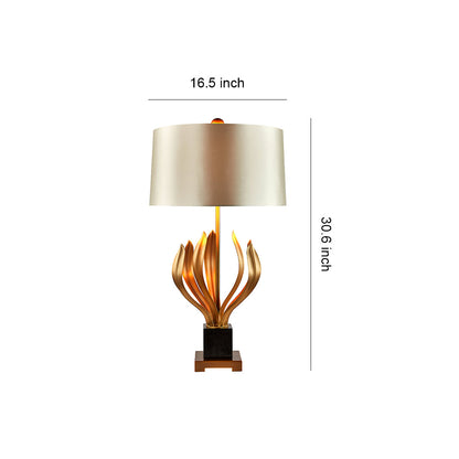 Vintage Table Lamp Gold Carved Metal Body Champagne Fabric Shade E26 European Classical Bedside 30.55 Inch