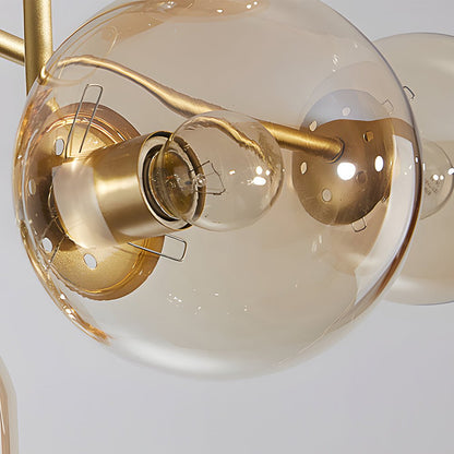 6-Light Semi-Flush Mount Ceiling Light — Modern Curved Arm Glass Ball Gold Black E27