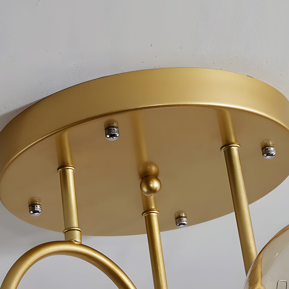 6-Light Semi-Flush Mount Ceiling Light — Modern Curved Arm Glass Ball Gold Black E27