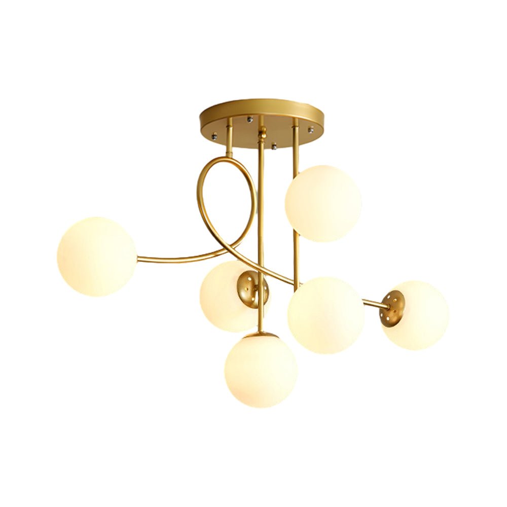 6-Light Semi-Flush Mount Ceiling Light — Modern Curved Arm Glass Ball Gold Black E27