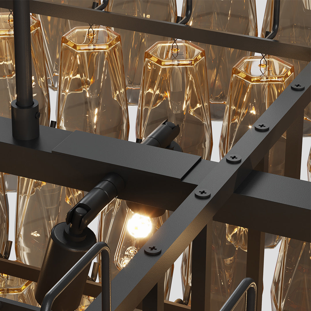 Grand-Scale Iron Frame Chandelier with Cascading Glass Drops