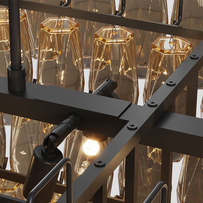 Grand-Scale Iron Frame Chandelier with Cascading Glass Drops