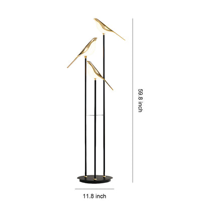 Decorative Floor Lamp 3 Heads Magpie Bird LED Gold Zinc Alloy Acrylic Optical Tube Nordic Artistic 4000K Foot Switch 60 Inch