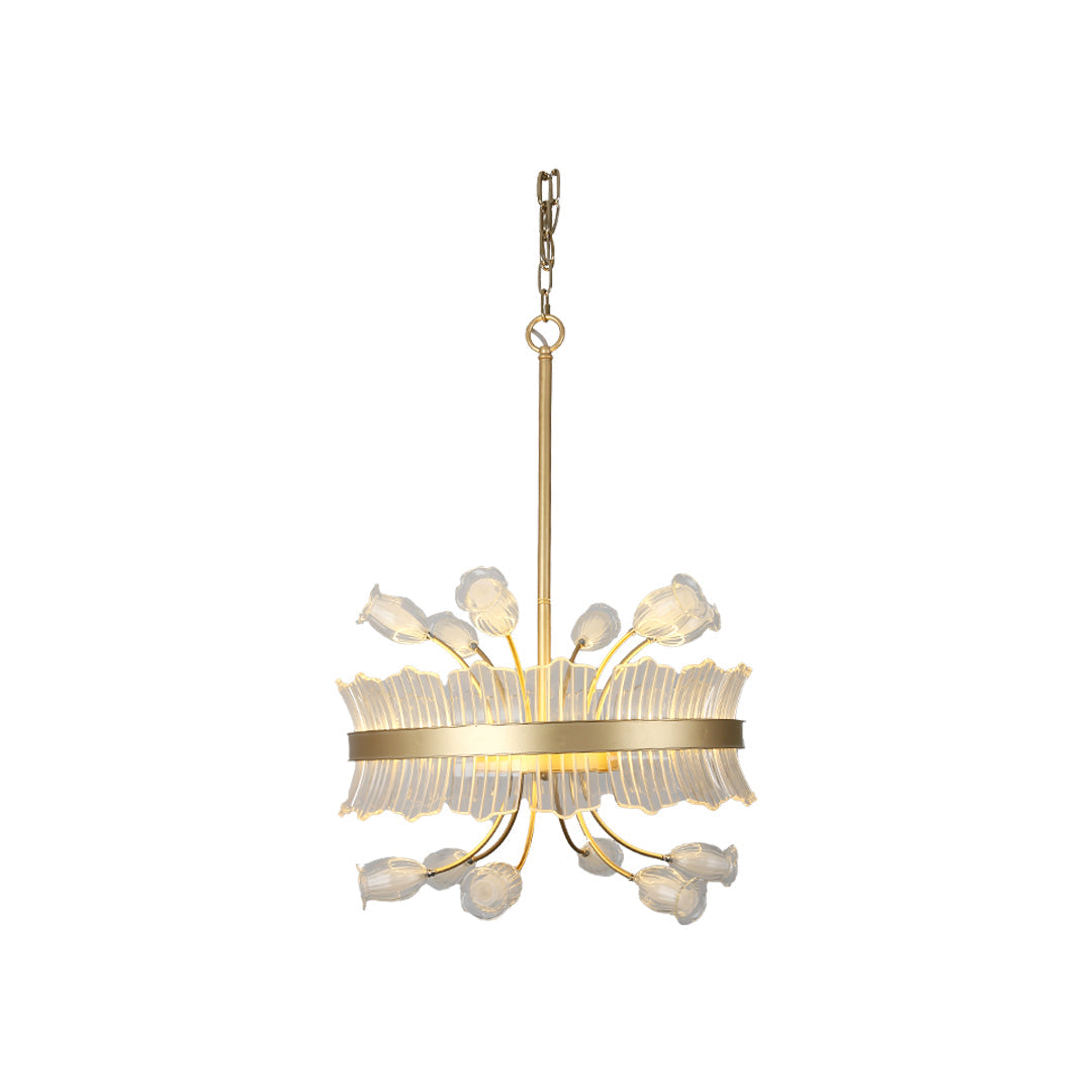 Gold Electroplated Blossom Chandelier with Crystal Accents and Integrated Warm White LED