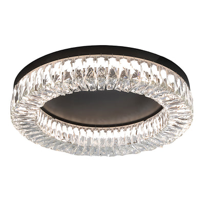 Black Crystal Halo Flush Mount Round Remote Dimming Three Sizes