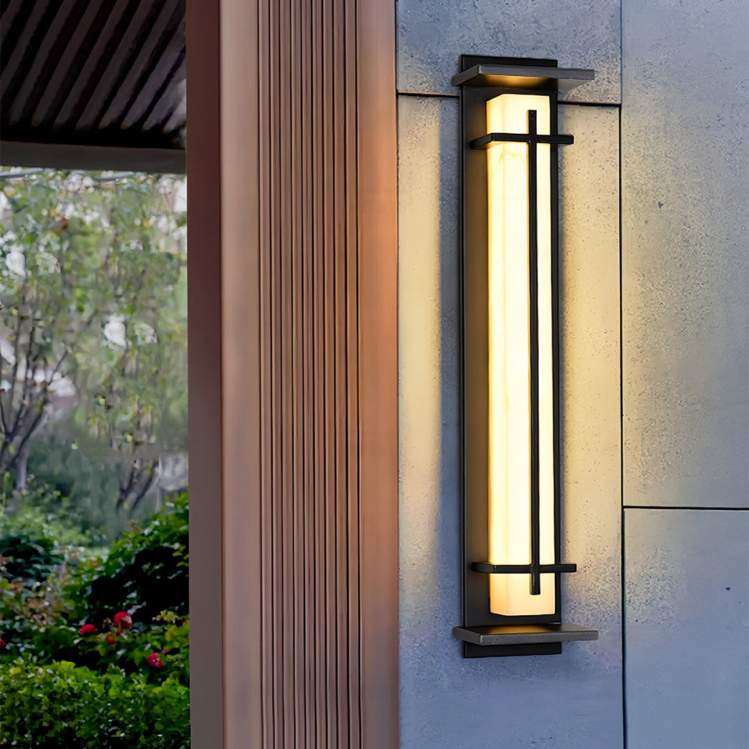Modern LED Wall Sconce Stainless Steel Artificial Marble Shade IP65 2CCT 3 Sizes Black Indoor Outdoor