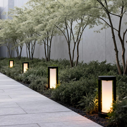 Cylindrical LED Bollard Landscape Light | Solar & Hardwired Black Outdoor Path Light
