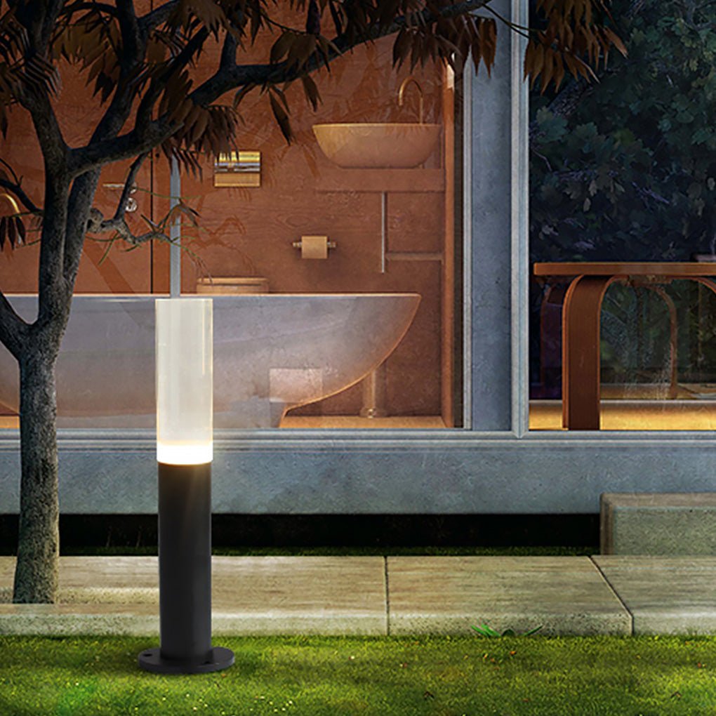 Modern Transparent Acrylic LED Bollard Light Waterproof Outdoor Pathway Landscape Lighting Black Aluminum IP65