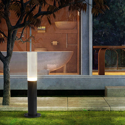 Modern Transparent Acrylic LED Bollard Light Waterproof Outdoor Pathway Landscape Lighting Black Aluminum IP65