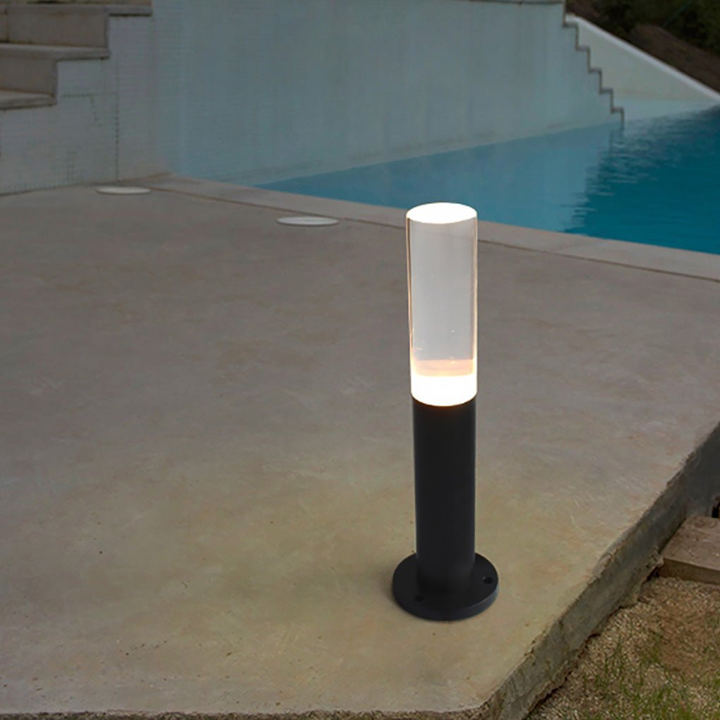 Modern Transparent Acrylic LED Bollard Light Waterproof Outdoor Pathway Landscape Lighting Black Aluminum IP65