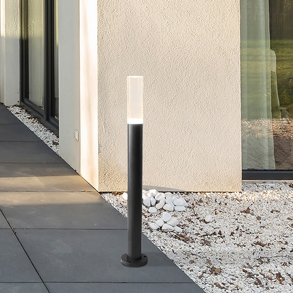 Modern Transparent Acrylic LED Bollard Light Waterproof Outdoor Pathway Landscape Lighting Black Aluminum IP65