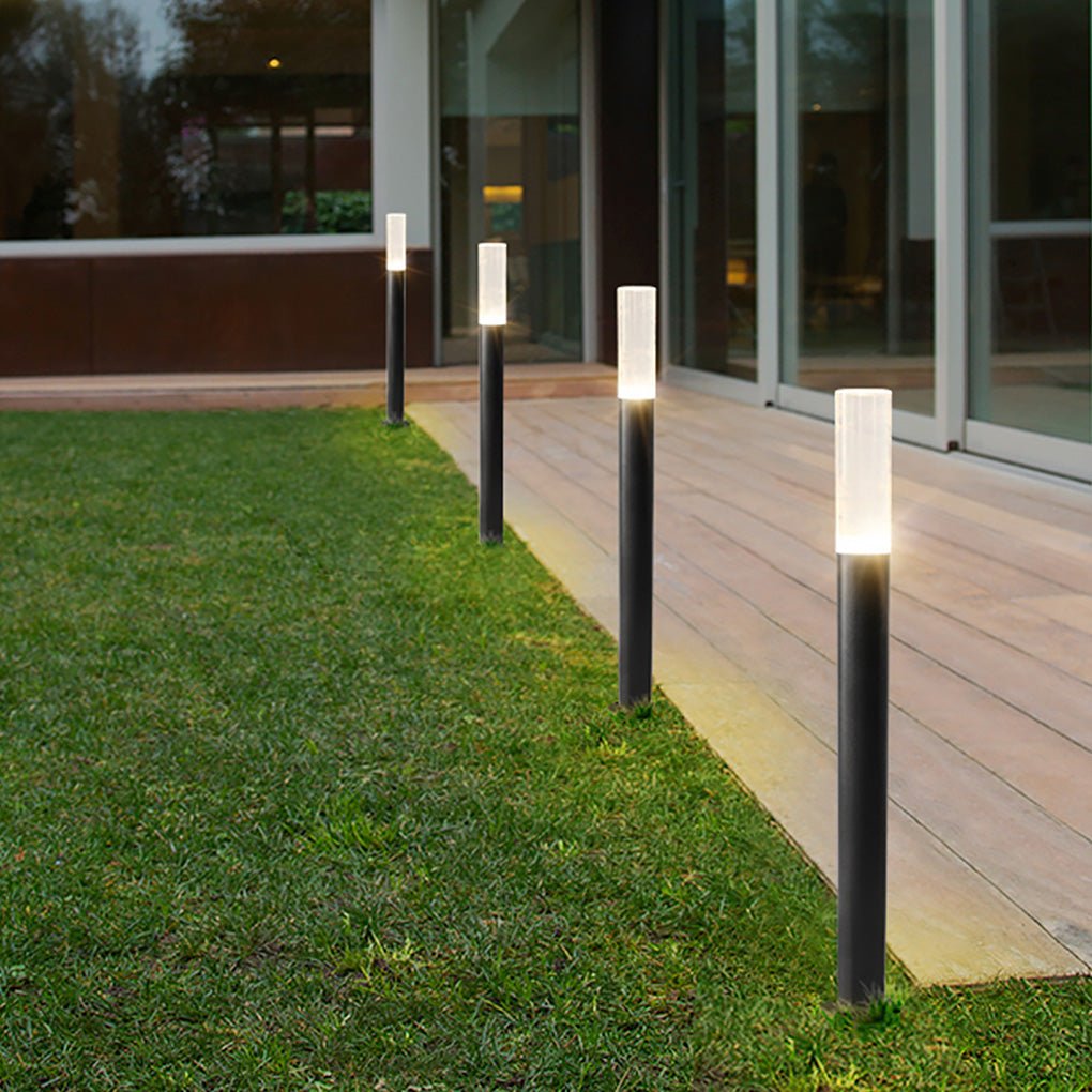 Modern Transparent Acrylic LED Bollard Light Waterproof Outdoor Pathway Landscape Lighting Black Aluminum IP65