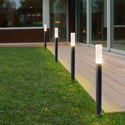 Modern Transparent Acrylic LED Bollard Light Waterproof Outdoor Pathway Landscape Lighting Black Aluminum IP65