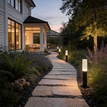 Modern Transparent Acrylic LED Bollard Light Waterproof Outdoor Pathway Landscape Lighting Black Aluminum IP65