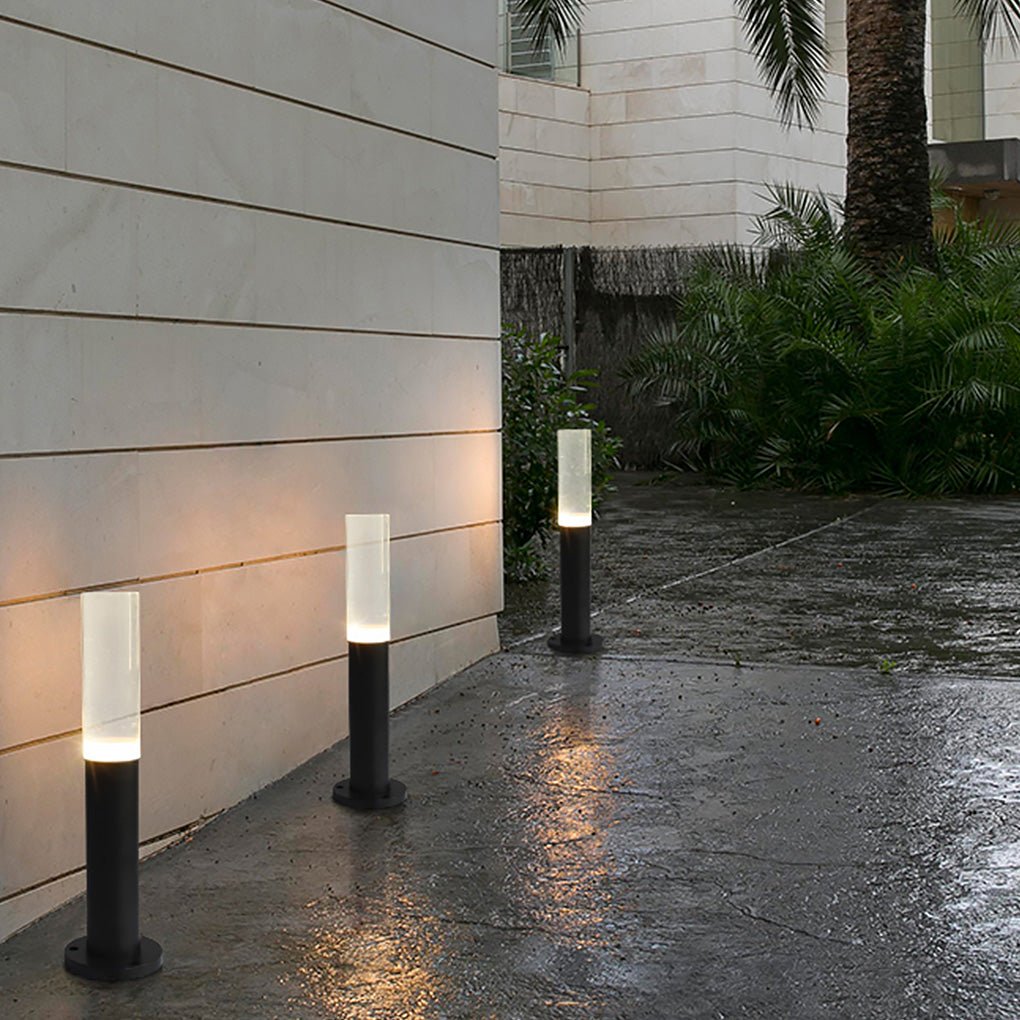 Modern Transparent Acrylic LED Bollard Light Waterproof Outdoor Pathway Landscape Lighting Black Aluminum IP65