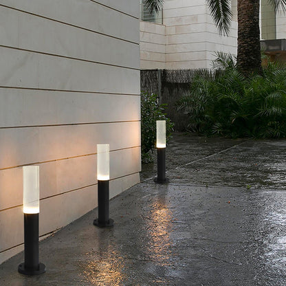 Modern Transparent Acrylic LED Bollard Light Waterproof Outdoor Pathway Landscape Lighting Black Aluminum IP65