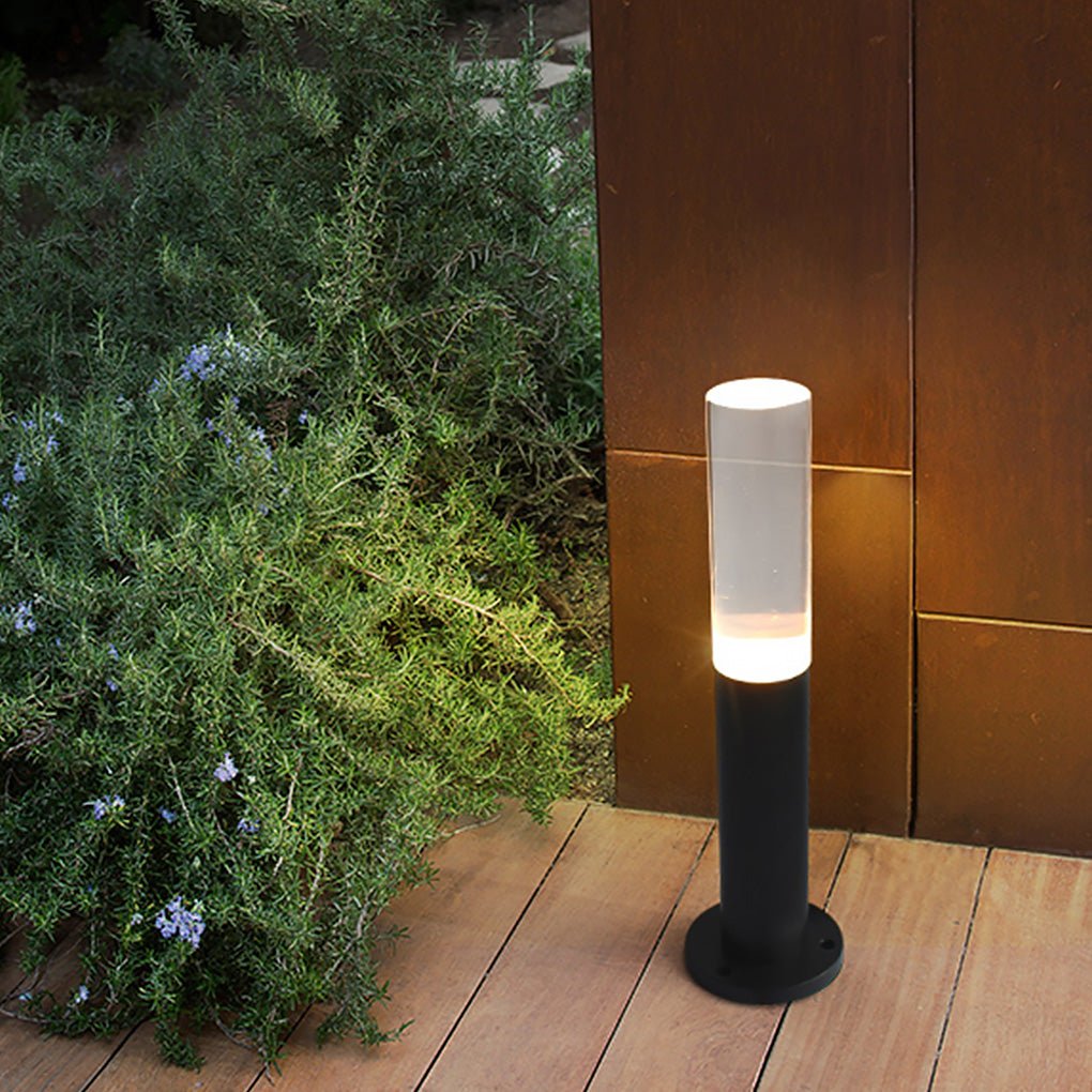 Modern Transparent Acrylic LED Bollard Light Waterproof Outdoor Pathway Landscape Lighting Black Aluminum IP65