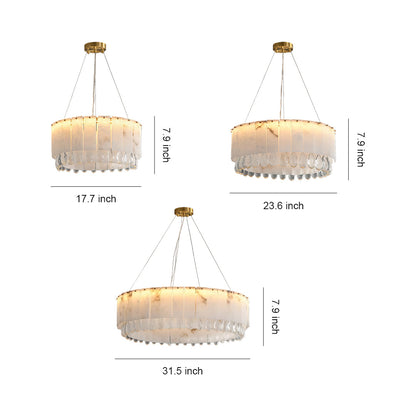 Solid Brass Chandelier with Natural Cloud Stone Drum Shade