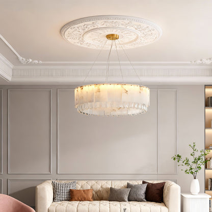 Solid Brass Chandelier with Natural Cloud Stone Drum Shade