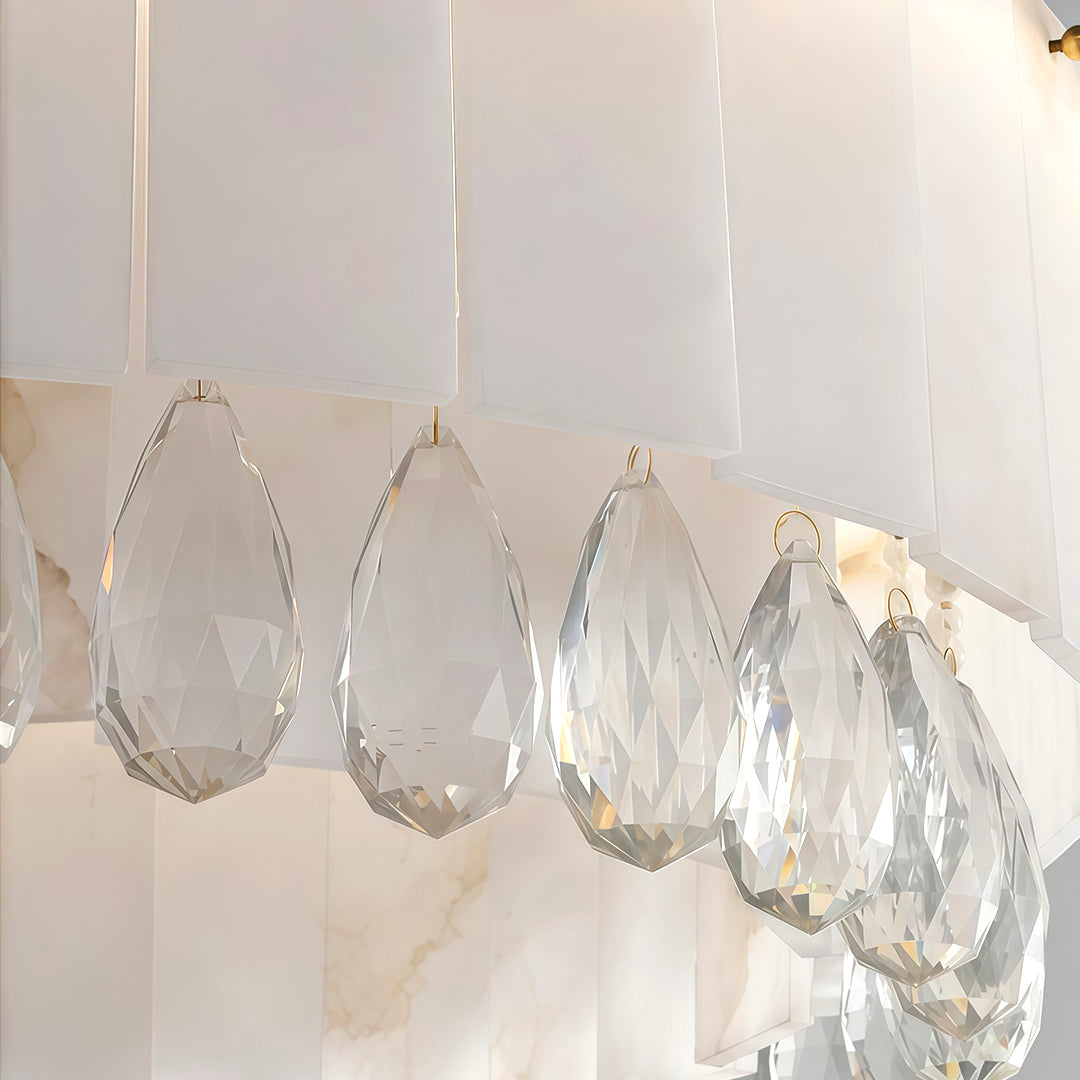 Solid Brass Chandelier with Natural Cloud Stone Drum Shade