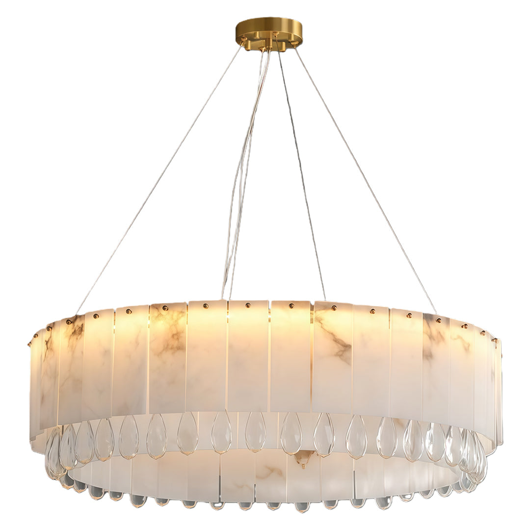 Solid Brass Chandelier with Natural Cloud Stone Drum Shade