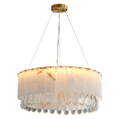 Solid Brass Chandelier with Natural Cloud Stone Drum Shade
