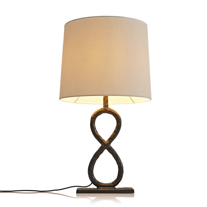 Bronze Pure Copper Table Lamp Twisted Infinity Base Beige Fabric Shade European Luxury LED 8W 23.62 Inch
