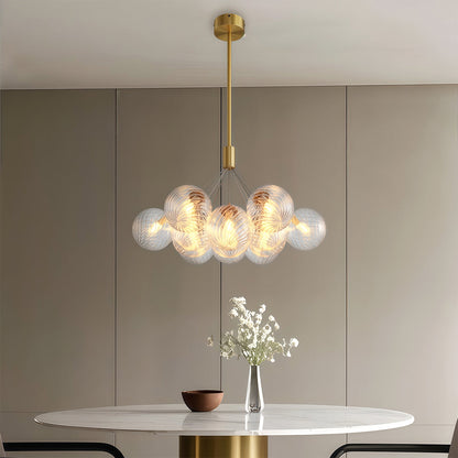 Solid Copper Bubble Chandelier with Staggered Glass Cluster Composition