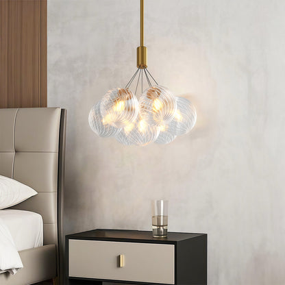 Solid Copper Bubble Chandelier with Staggered Glass Cluster Composition