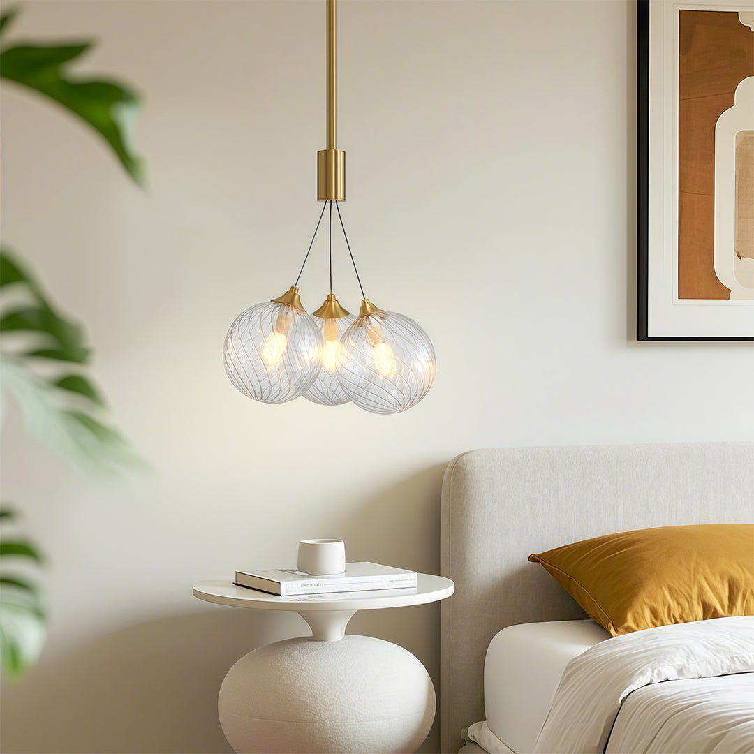 Solid Copper Bubble Chandelier with Staggered Glass Cluster Composition