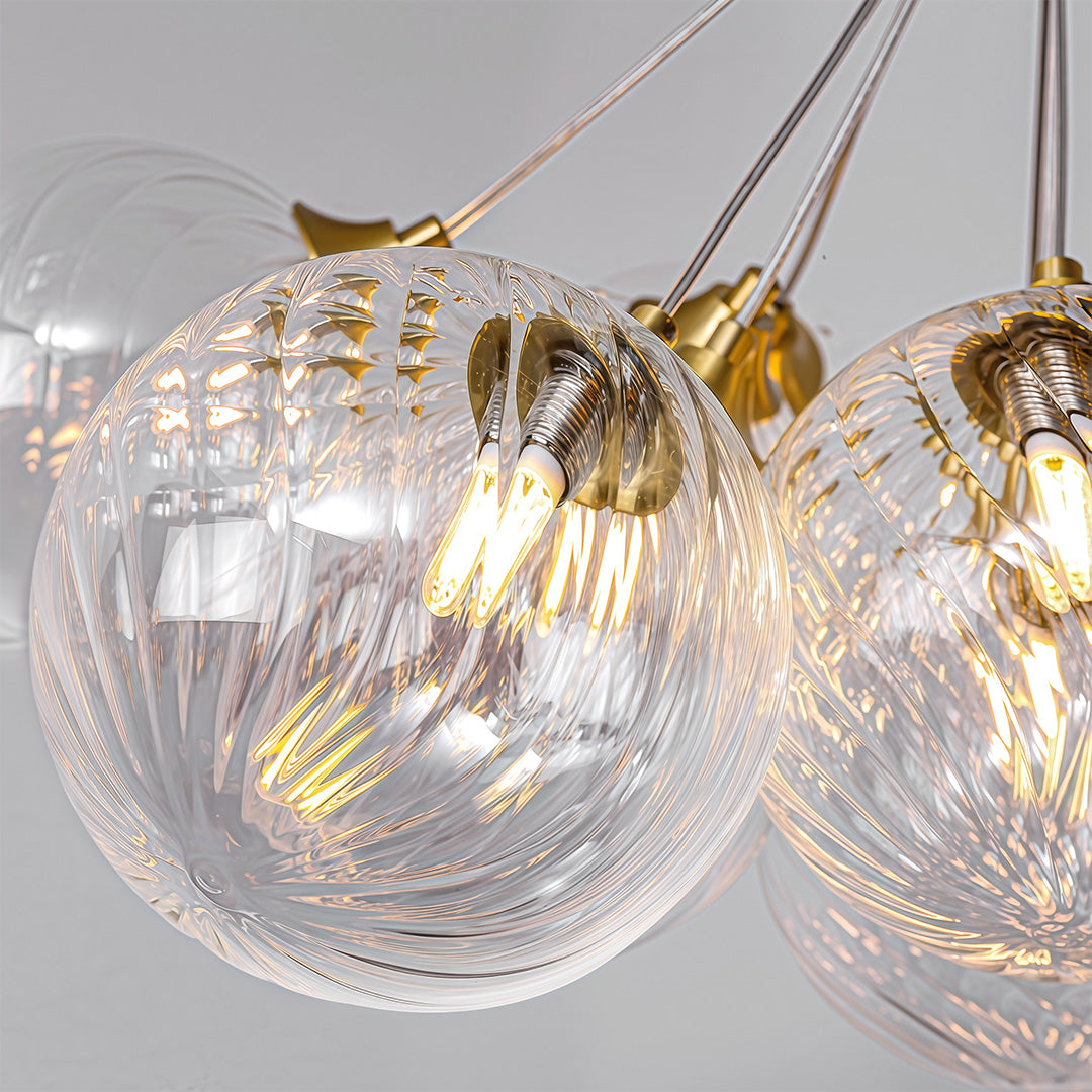 Solid Copper Bubble Chandelier with Staggered Glass Cluster Composition