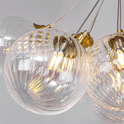 Solid Copper Bubble Chandelier with Staggered Glass Cluster Composition