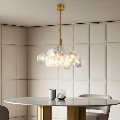 Solid Copper Bubble Chandelier with Staggered Glass Cluster Composition