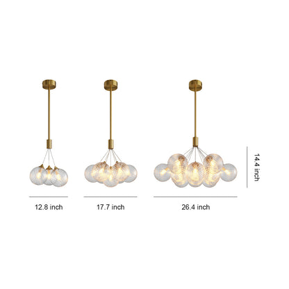 Solid Copper Bubble Chandelier with Staggered Glass Cluster Composition