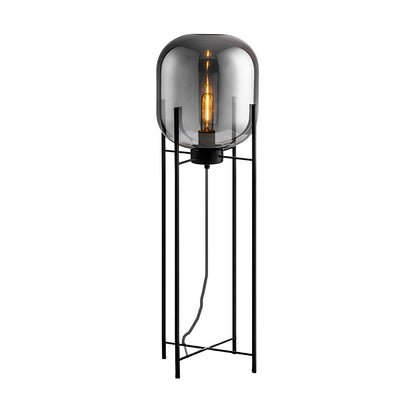 Decorative Floor Lamp Hand Blown Glass Shade Industrial Black Metal 4 Leg Base Smoke Gray Amber Warm White 3000K 3 Sizes Up To 55 Inch