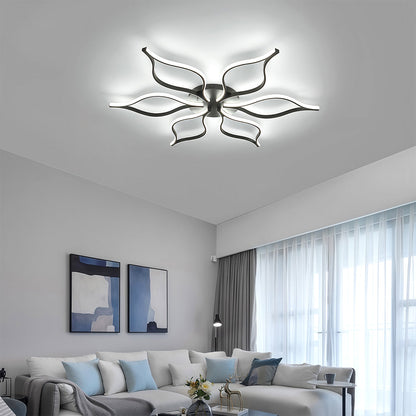 Oversized Black Iron and Silicone Petal-Arm LED Flush Mount with Four Colour Temperature Modes in Two Sizes