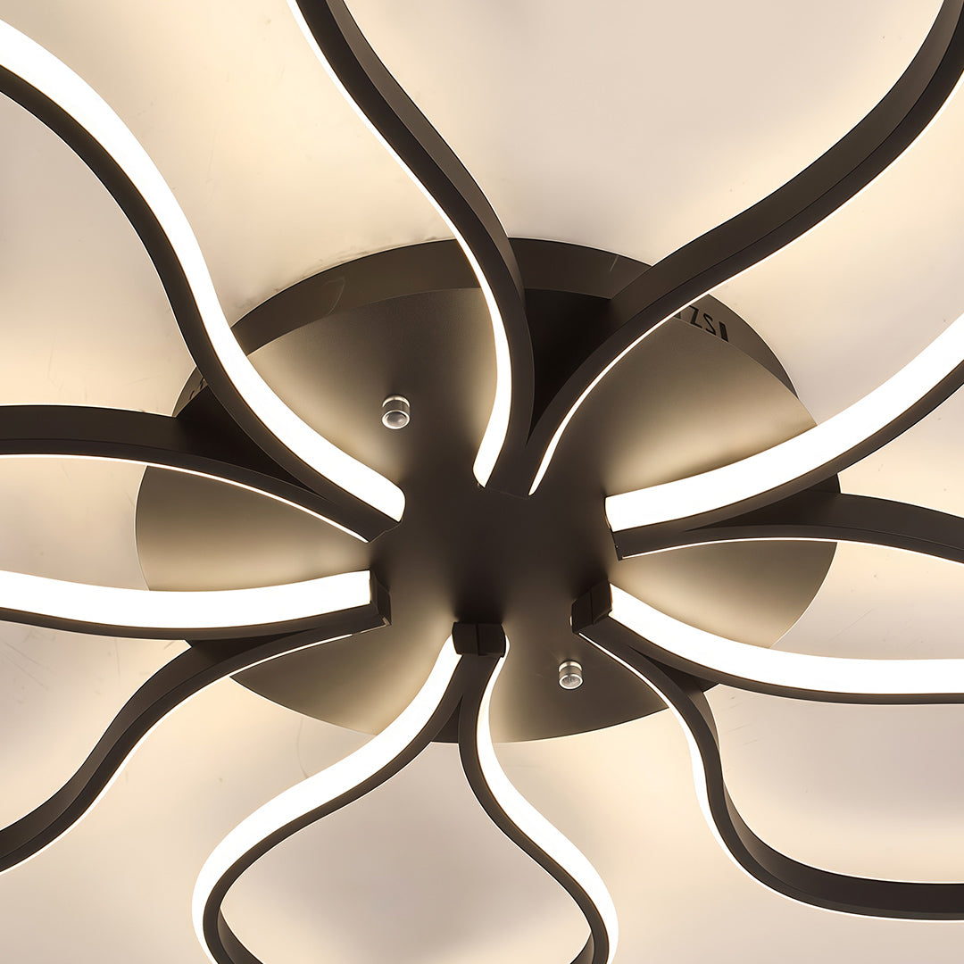 Oversized Black Iron and Silicone Petal-Arm LED Flush Mount with Four Colour Temperature Modes in Two Sizes