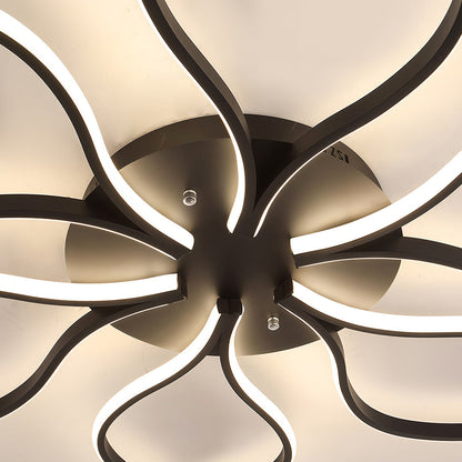Oversized Black Iron and Silicone Petal-Arm LED Flush Mount with Four Colour Temperature Modes in Two Sizes