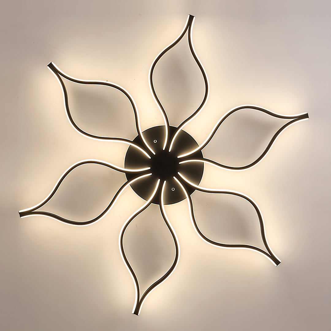 Oversized Black Iron and Silicone Petal-Arm LED Flush Mount with Four Colour Temperature Modes in Two Sizes